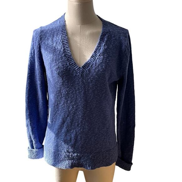 J.Crew Sweater Small Blue 100% Cotton V Neck Textured Knit Long Sleeve Casual - Picture 1 of 12